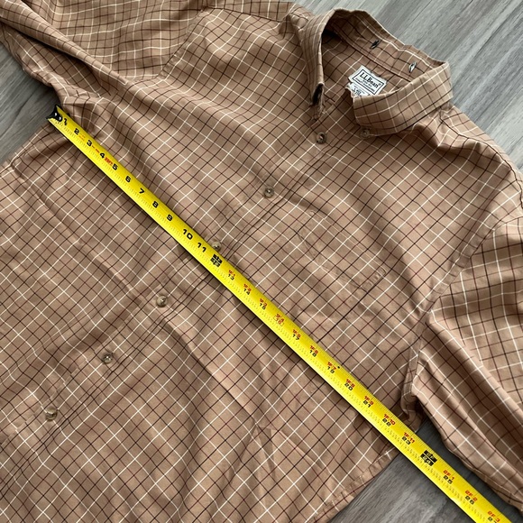 LL Bean Mens Nova Check Plaid Traditional Fit Shirt Size Large Button Down Tan - Picture 6 of 6